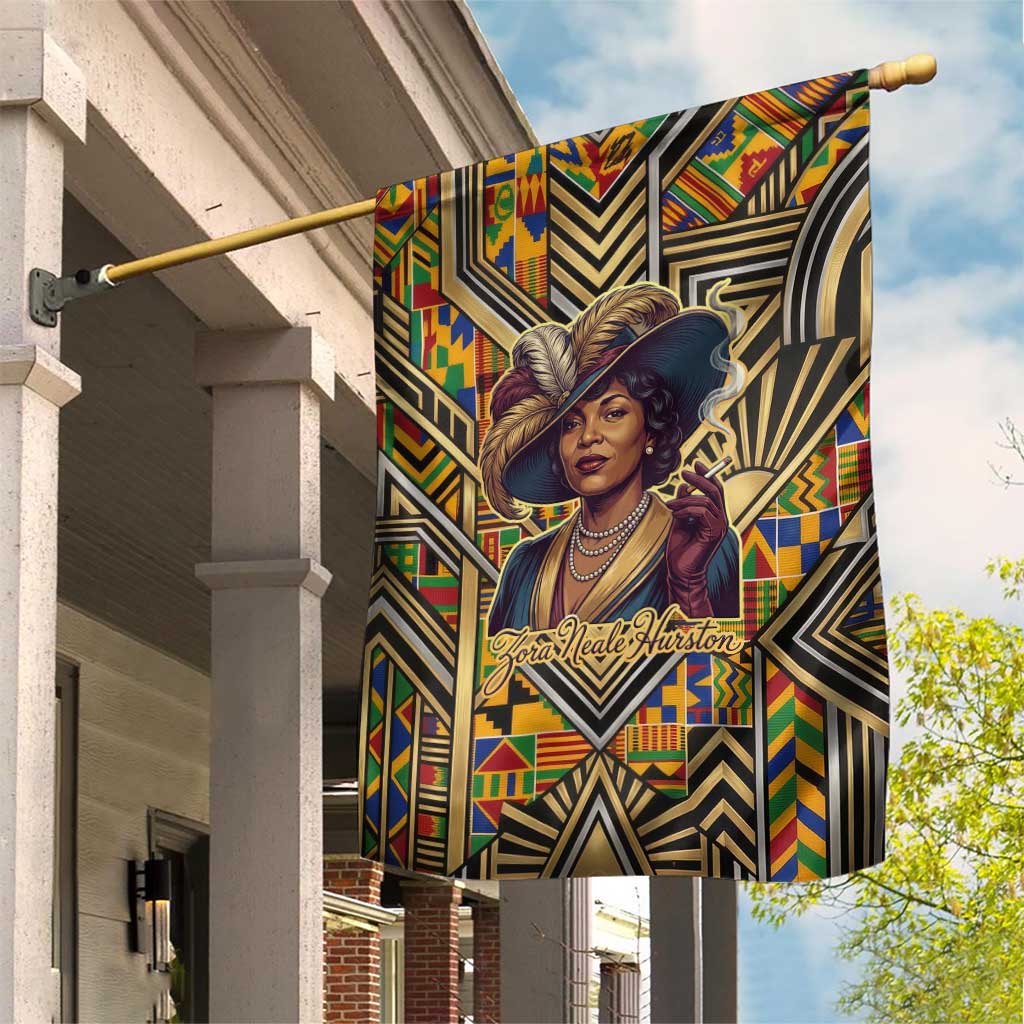 Zora Neale Hurston Garden Flag Bold Kente and Art Deco Pattern - I Am Not Tragically Colored - Wonder Print Shop