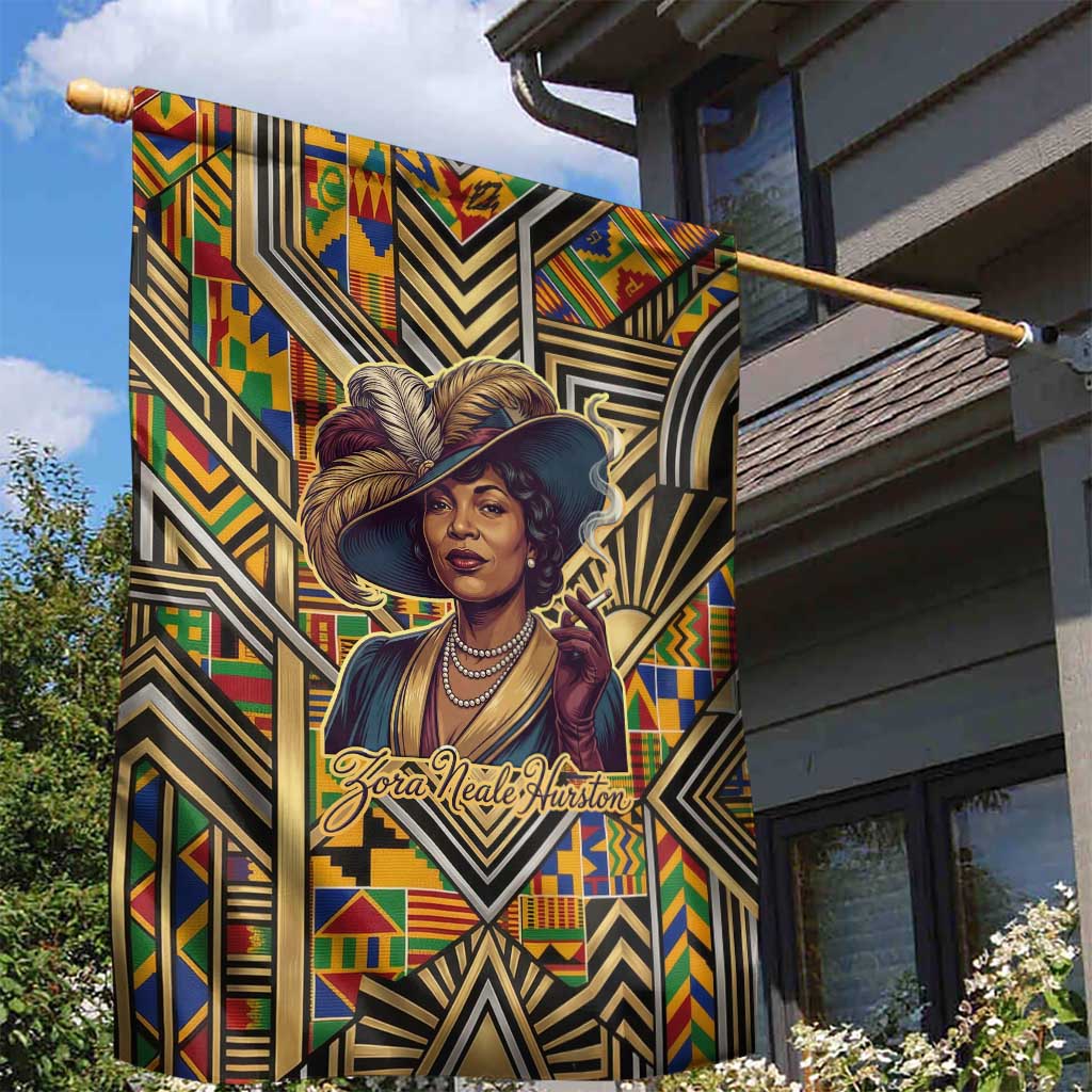 Zora Neale Hurston Garden Flag Bold Kente and Art Deco Pattern - I Am Not Tragically Colored - Wonder Print Shop