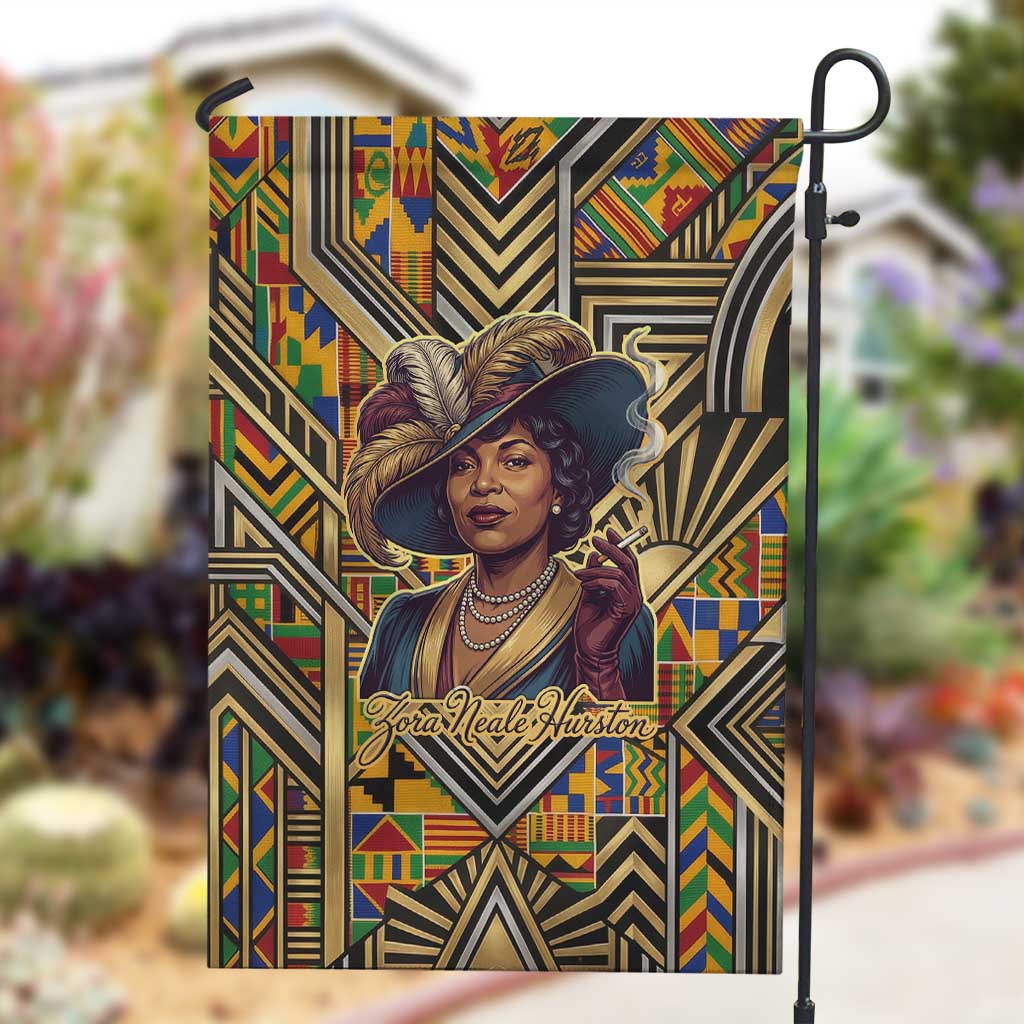 Zora Neale Hurston Garden Flag Bold Kente and Art Deco Pattern - I Am Not Tragically Colored - Wonder Print Shop