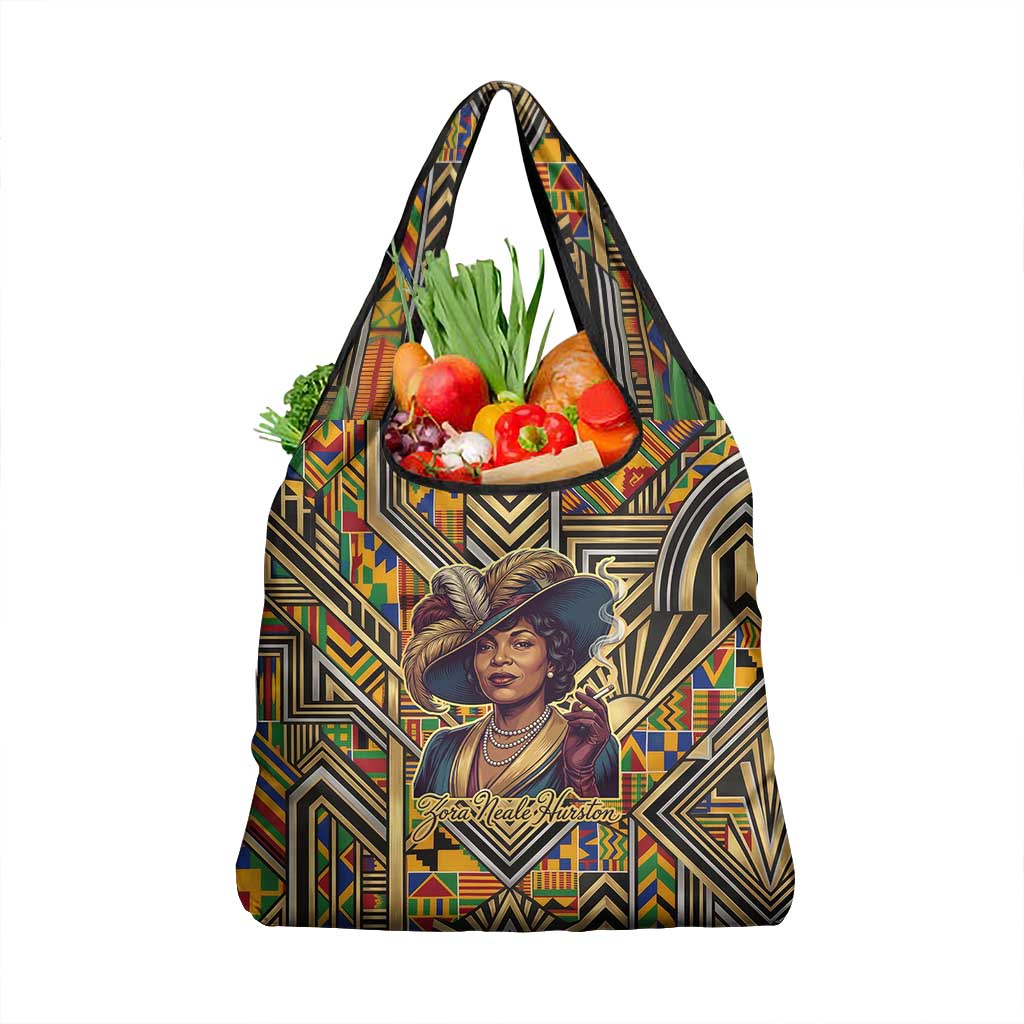 Zora Neale Hurston Grocery Bag Bold Kente and Art Deco Pattern - I Am Not Tragically Colored - Wonder Print Shop