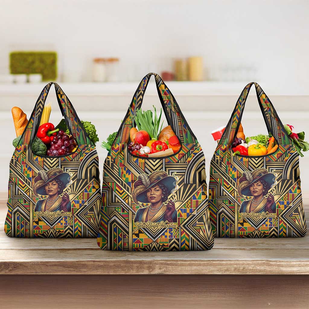Zora Neale Hurston Grocery Bag Bold Kente and Art Deco Pattern - I Am Not Tragically Colored - Wonder Print Shop