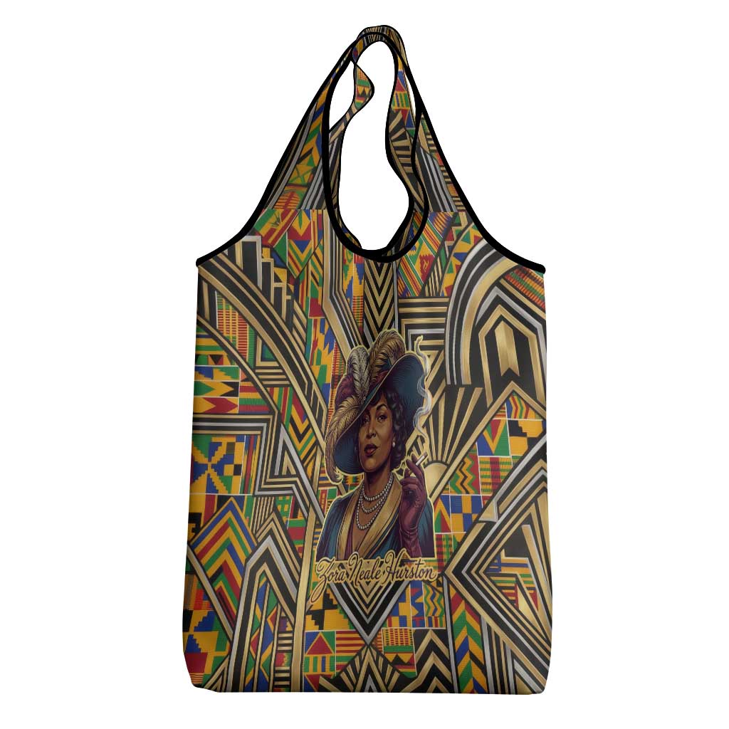 Zora Neale Hurston Grocery Bag Bold Kente and Art Deco Pattern - I Am Not Tragically Colored - Wonder Print Shop
