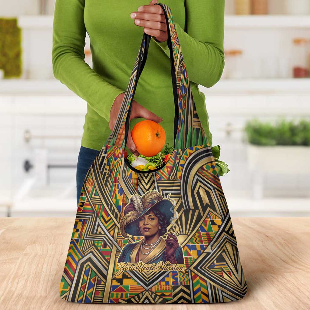 Zora Neale Hurston Grocery Bag Bold Kente and Art Deco Pattern - I Am Not Tragically Colored - Wonder Print Shop