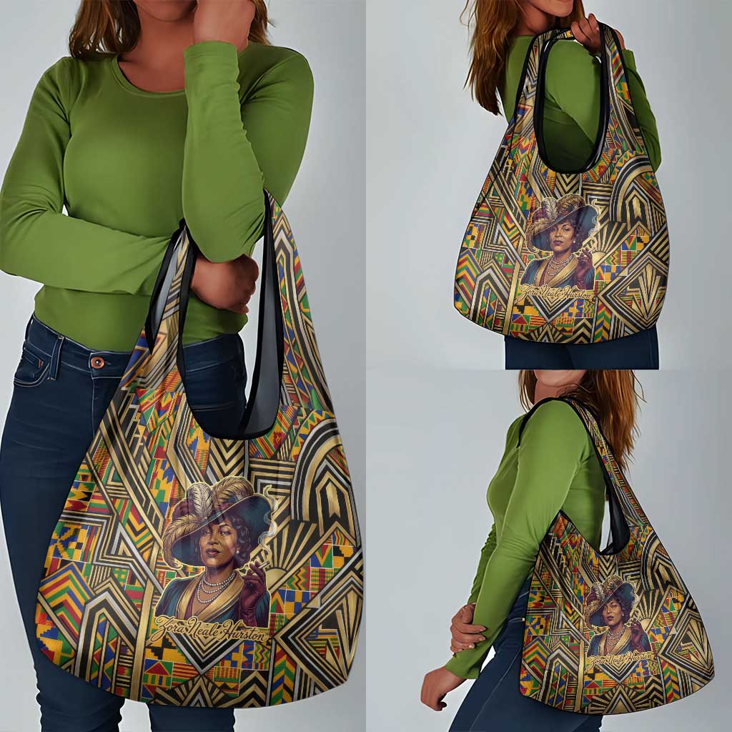Zora Neale Hurston Grocery Bag Bold Kente and Art Deco Pattern - I Am Not Tragically Colored - Wonder Print Shop