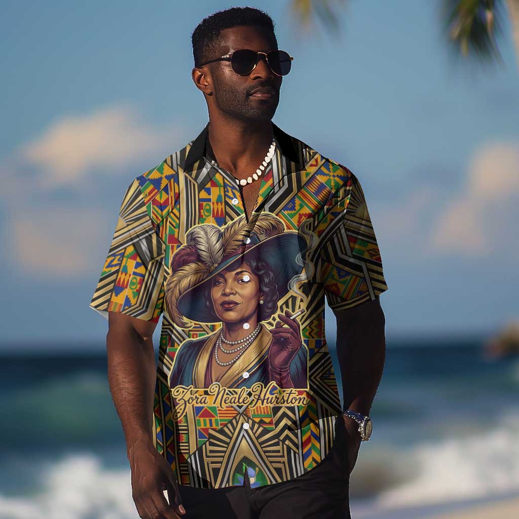 Zora Neale Hurston Hawaiian Shirt Bold Kente and Art Deco Pattern - I Am Not Tragically Colored - Wonder Print Shop