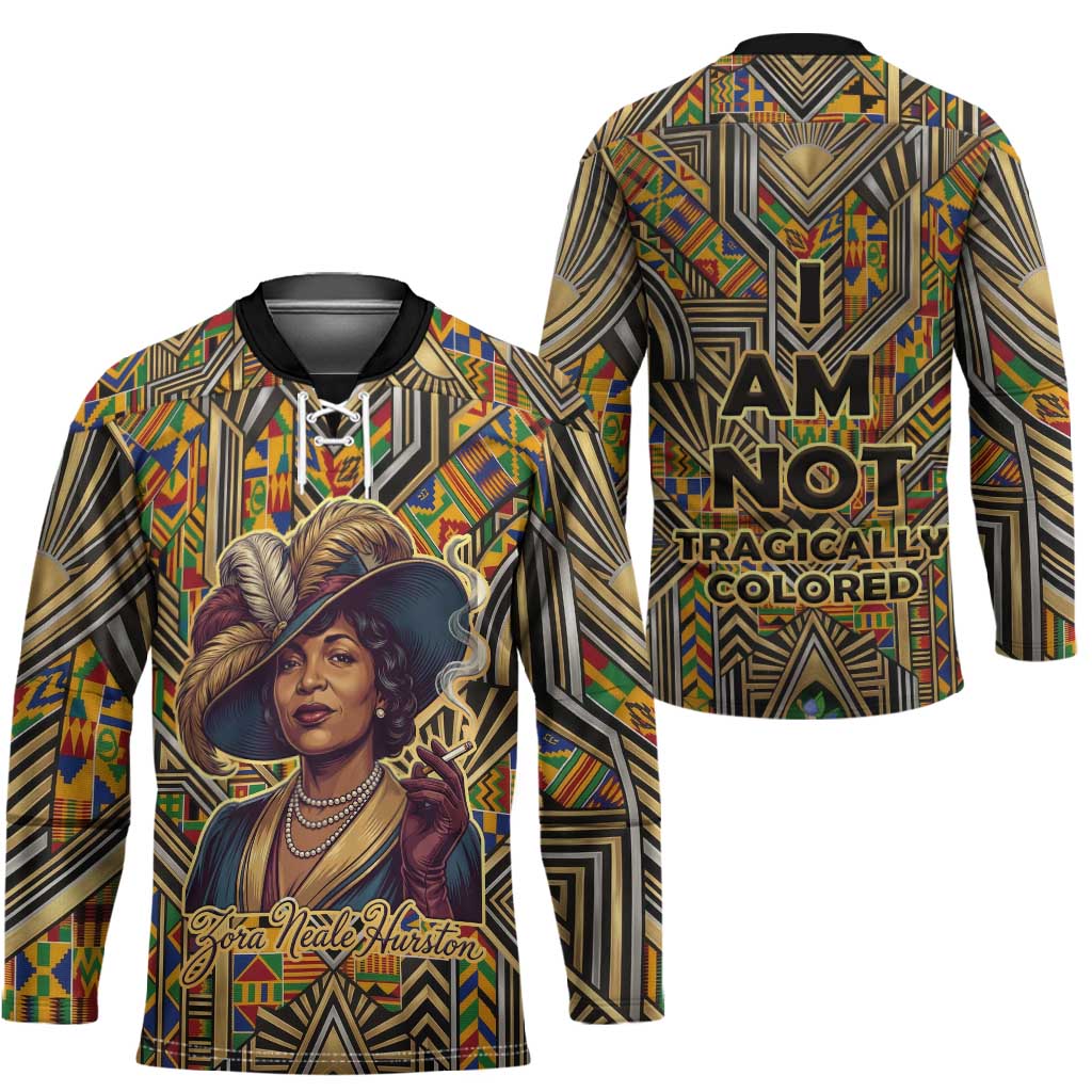 Zora Neale Hurston Hockey Jersey Bold Kente and Art Deco Pattern - I Am Not Tragically Colored - Wonder Print Shop