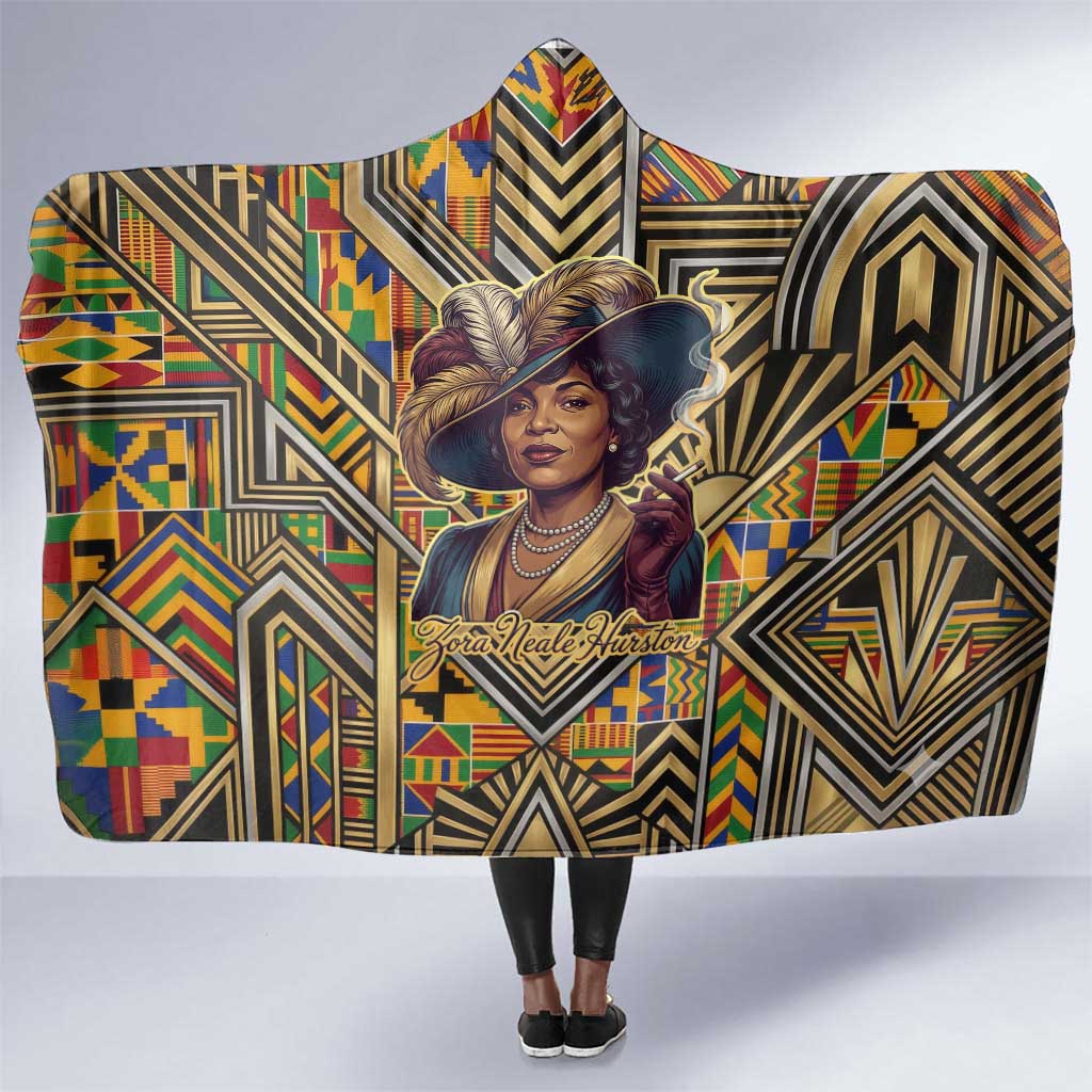 Zora Neale Hurston Hooded Blanket Bold Kente and Art Deco Pattern - I Am Not Tragically Colored - Wonder Print Shop