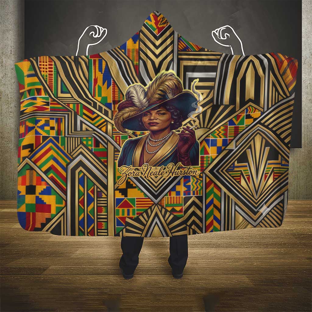Zora Neale Hurston Hooded Blanket Bold Kente and Art Deco Pattern - I Am Not Tragically Colored - Wonder Print Shop