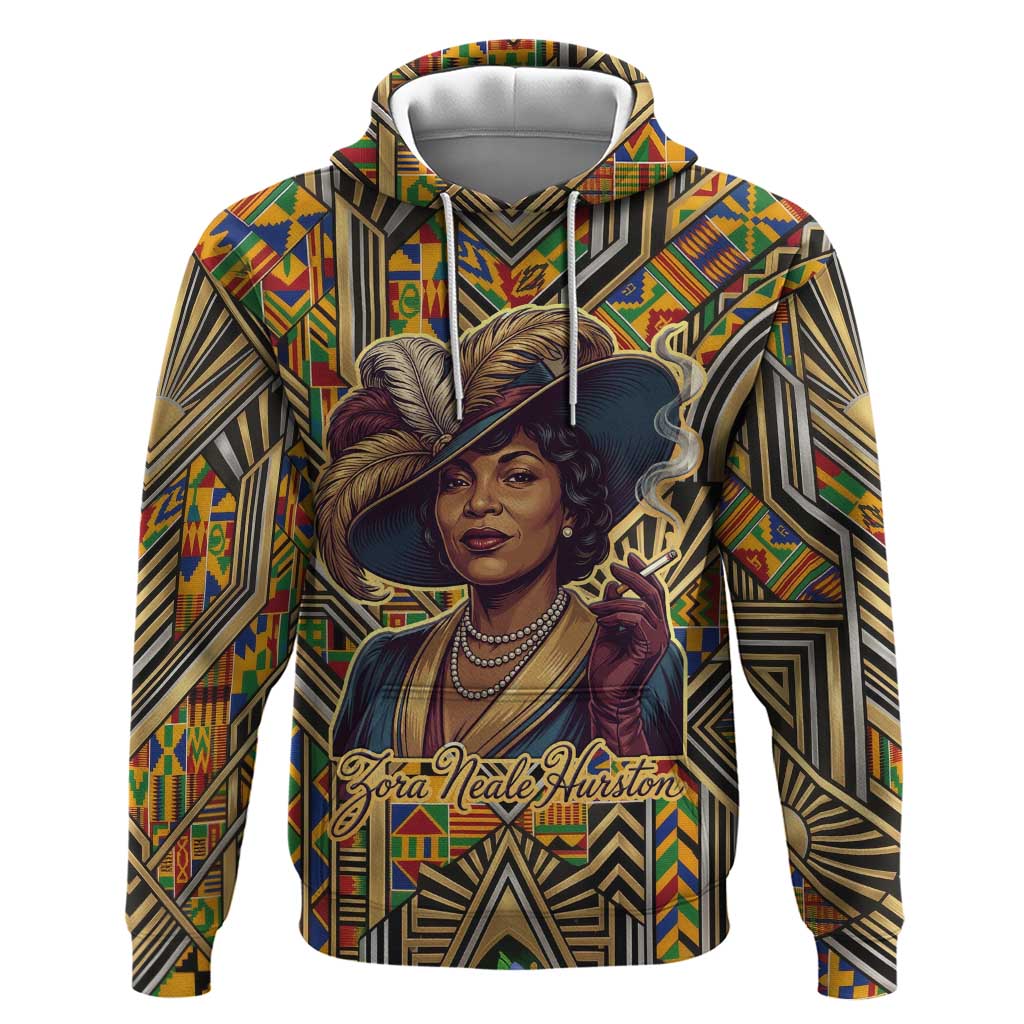Zora Neale Hurston Hoodie Bold Kente and Art Deco Pattern - I Am Not Tragically Colored - Wonder Print Shop