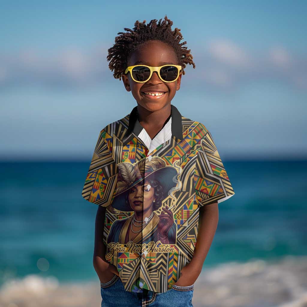 Zora Neale Hurston Kid Hawaiian Shirt Bold Kente and Art Deco Pattern - I Am Not Tragically Colored - Wonder Print Shop