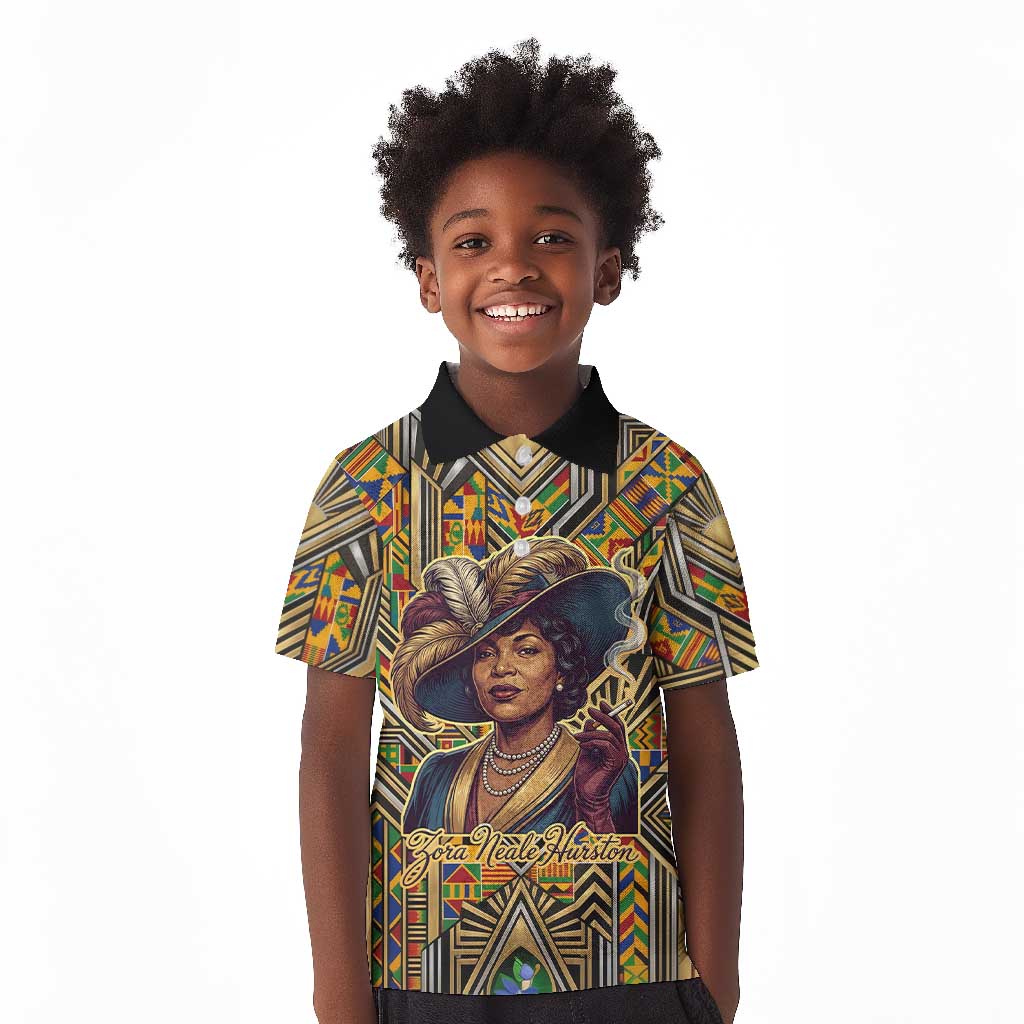 Zora Neale Hurston Kid Polo Shirt Bold Kente and Art Deco Pattern - I Am Not Tragically Colored - Wonder Print Shop