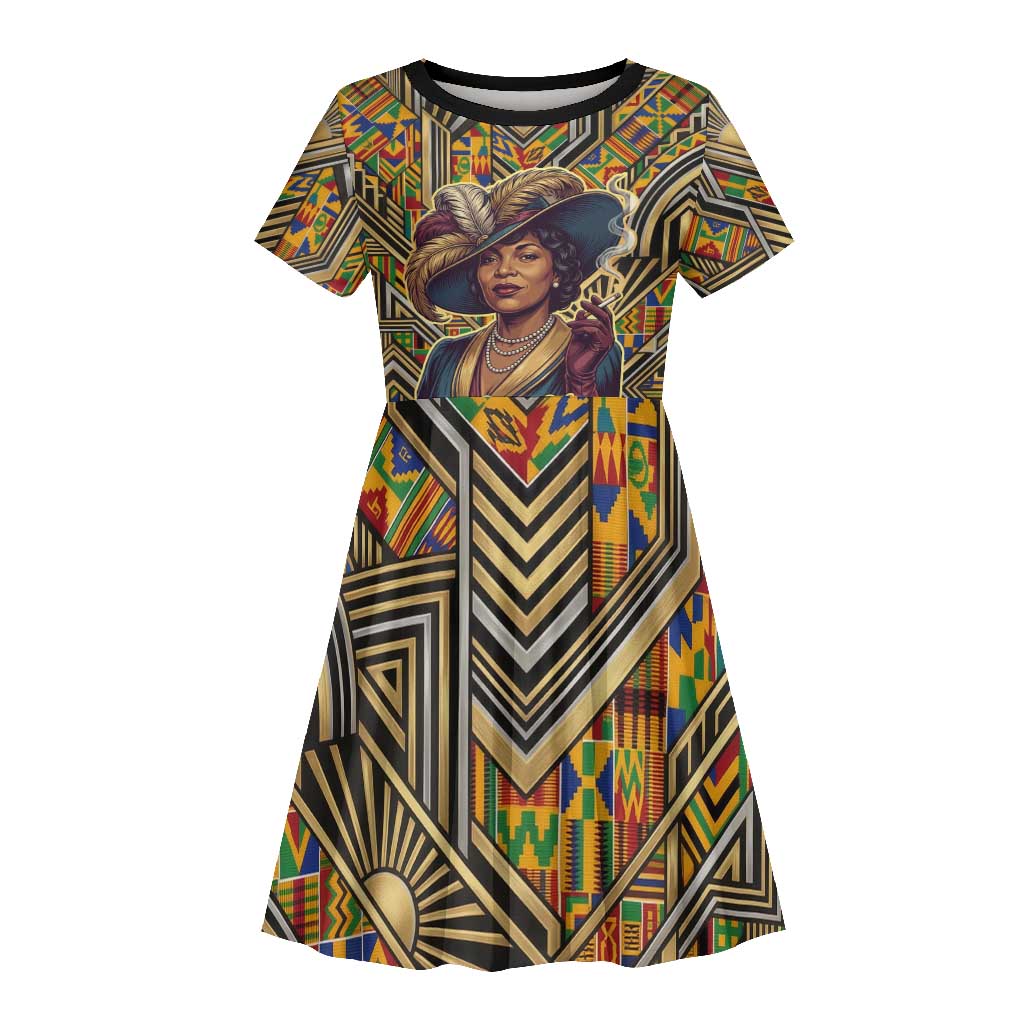 Zora Neale Hurston Kid Short Sleeve Dress Bold Kente and Art Deco Pattern - I Am Not Tragically Colored - Wonder Print Shop