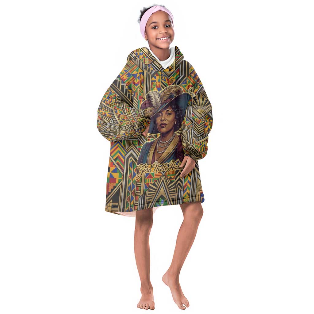 Zora Neale Hurston Kid Wearable Blanket Hoodie Bold Kente and Art Deco Pattern - I Am Not Tragically Colored - Wonder Print Shop