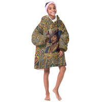 Zora Neale Hurston Kid Wearable Blanket Hoodie Bold Kente and Art Deco Pattern - I Am Not Tragically Colored - Wonder Print Shop