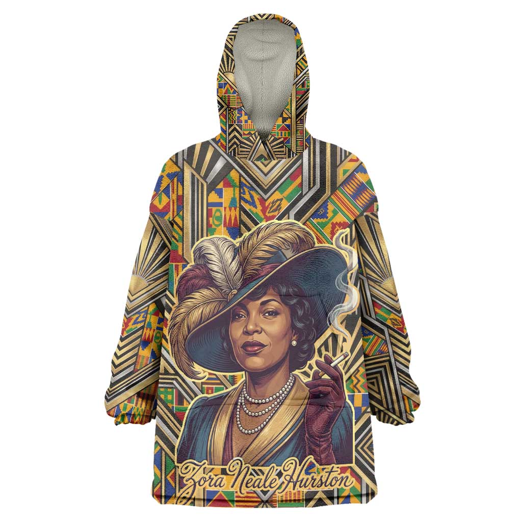 Zora Neale Hurston Kid Wearable Blanket Hoodie Bold Kente and Art Deco Pattern - I Am Not Tragically Colored - Wonder Print Shop