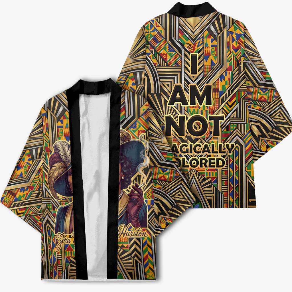 Zora Neale Hurston Kimono Bold Kente and Art Deco Pattern - I Am Not Tragically Colored - Wonder Print Shop
