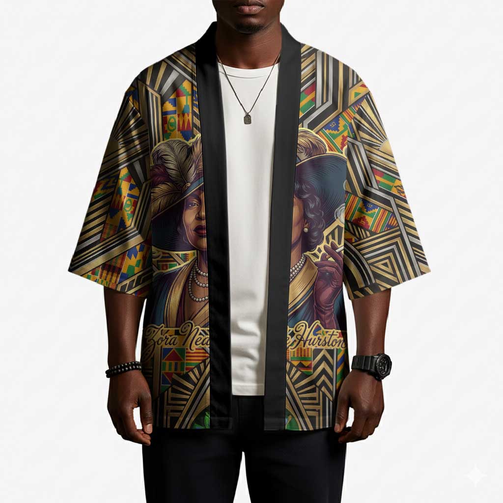 Zora Neale Hurston Kimono Bold Kente and Art Deco Pattern - I Am Not Tragically Colored - Wonder Print Shop