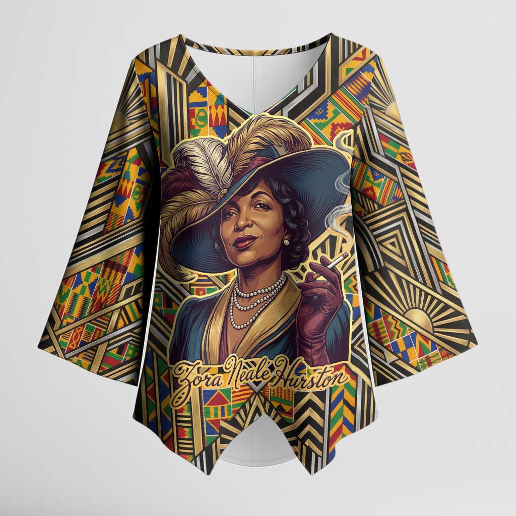 Zora Neale Hurston Kimono Sleeve Blouse Bold Kente and Art Deco Pattern - I Am Not Tragically Colored - Wonder Print Shop