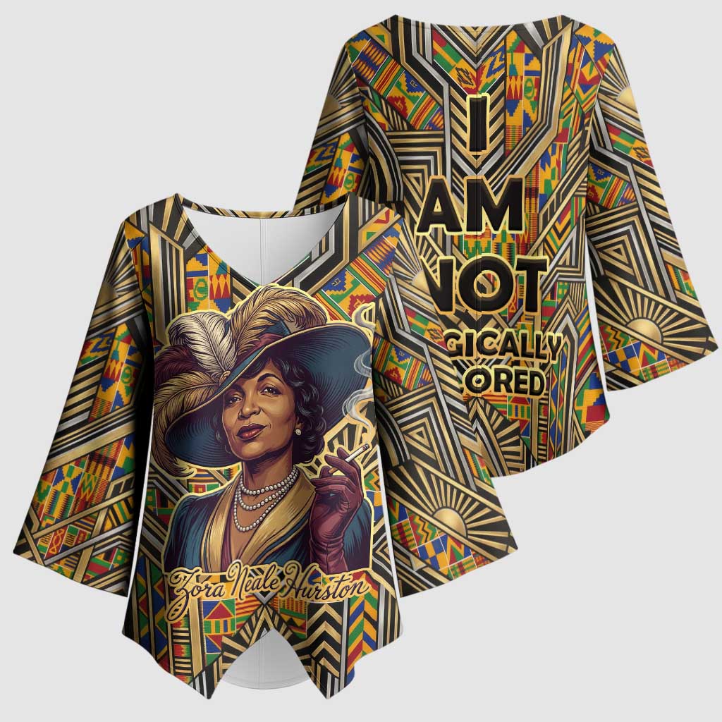 Zora Neale Hurston Kimono Sleeve Blouse Bold Kente and Art Deco Pattern - I Am Not Tragically Colored - Wonder Print Shop