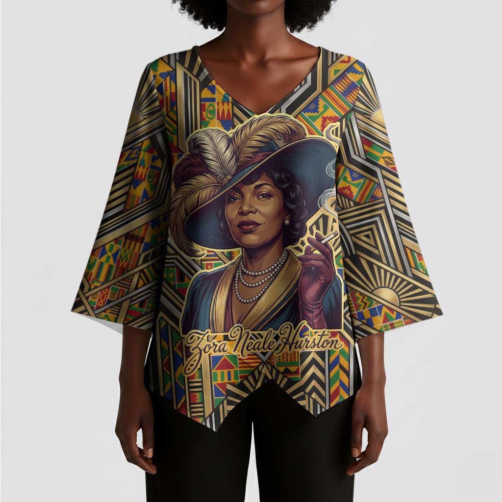 Zora Neale Hurston Kimono Sleeve Blouse Bold Kente and Art Deco Pattern - I Am Not Tragically Colored - Wonder Print Shop