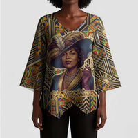 Zora Neale Hurston Kimono Sleeve Blouse Bold Kente and Art Deco Pattern - I Am Not Tragically Colored - Wonder Print Shop