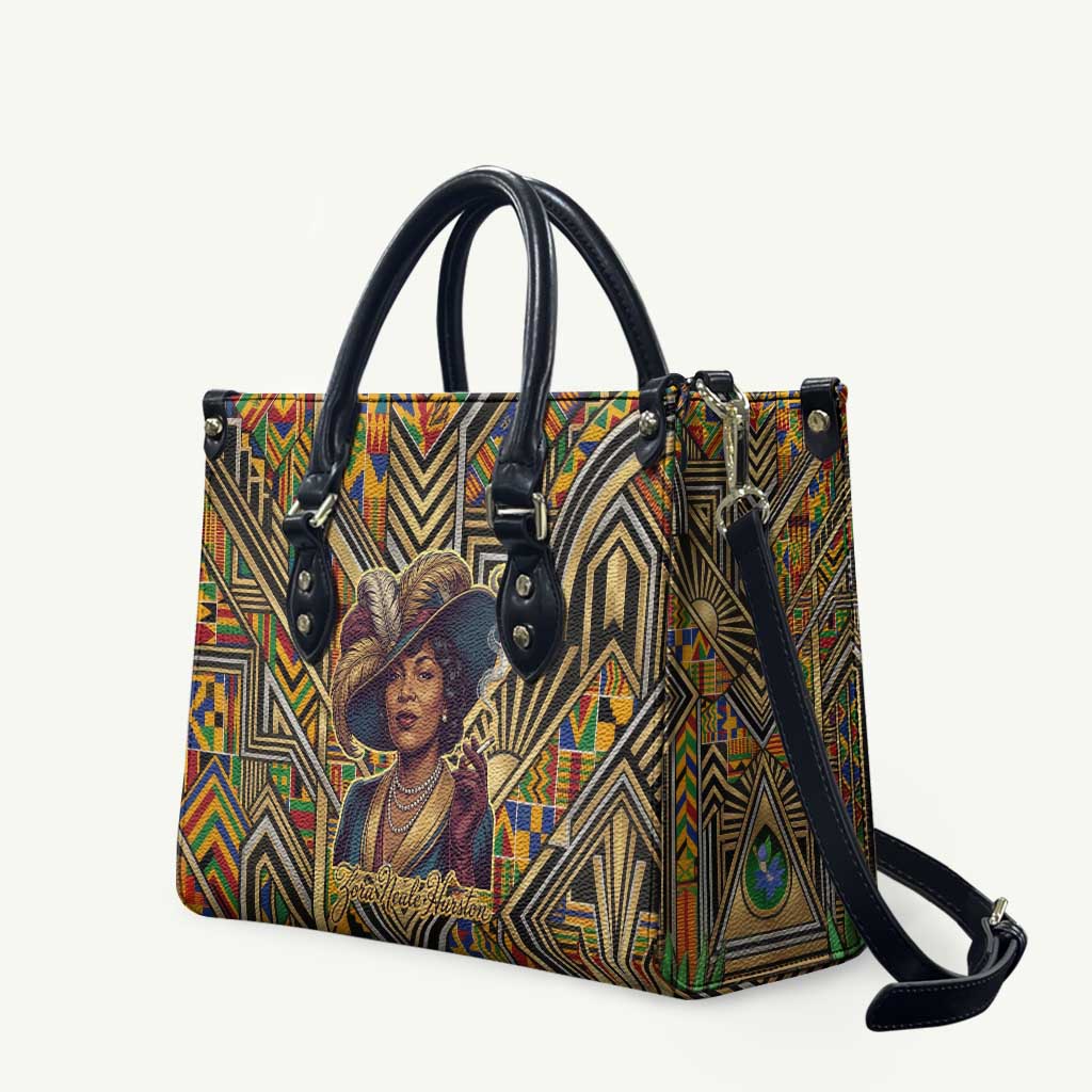 Zora Neale Hurston Leather Bag Bold Kente and Art Deco Pattern - I Am Not Tragically Colored - Wonder Print Shop