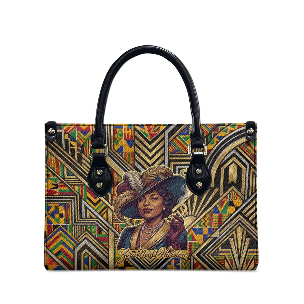 Zora Neale Hurston Leather Bag Bold Kente and Art Deco Pattern - I Am Not Tragically Colored - Wonder Print Shop