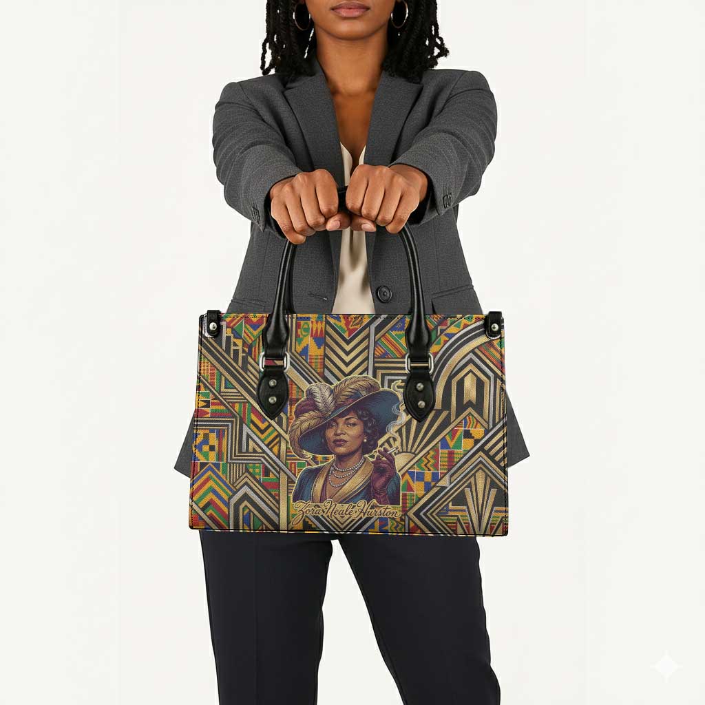 Zora Neale Hurston Leather Bag Bold Kente and Art Deco Pattern - I Am Not Tragically Colored - Wonder Print Shop