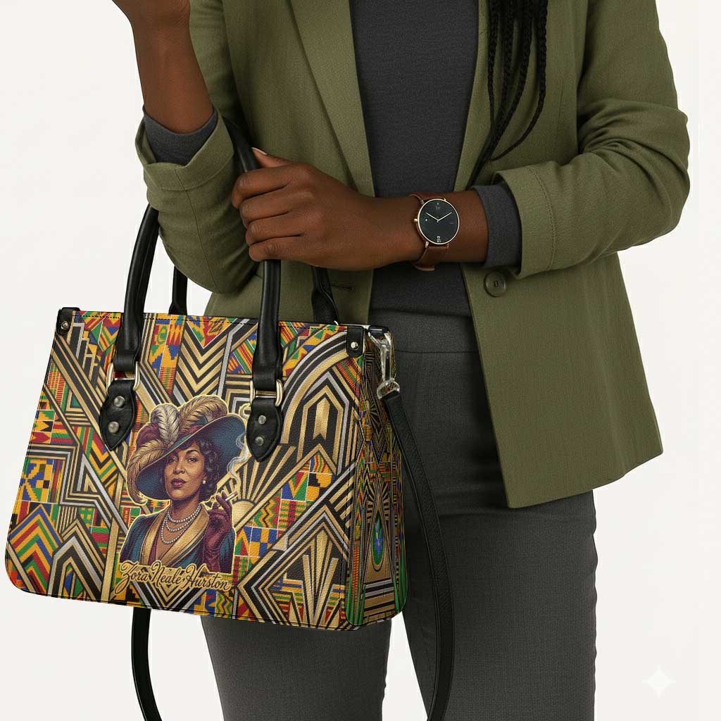 Zora Neale Hurston Leather Bag Bold Kente and Art Deco Pattern - I Am Not Tragically Colored - Wonder Print Shop