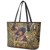 Zora Neale Hurston Leather Tote Bag Bold Kente and Art Deco Pattern - I Am Not Tragically Colored - Wonder Print Shop