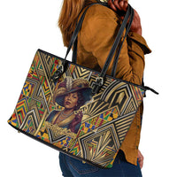 Zora Neale Hurston Leather Tote Bag Bold Kente and Art Deco Pattern - I Am Not Tragically Colored - Wonder Print Shop