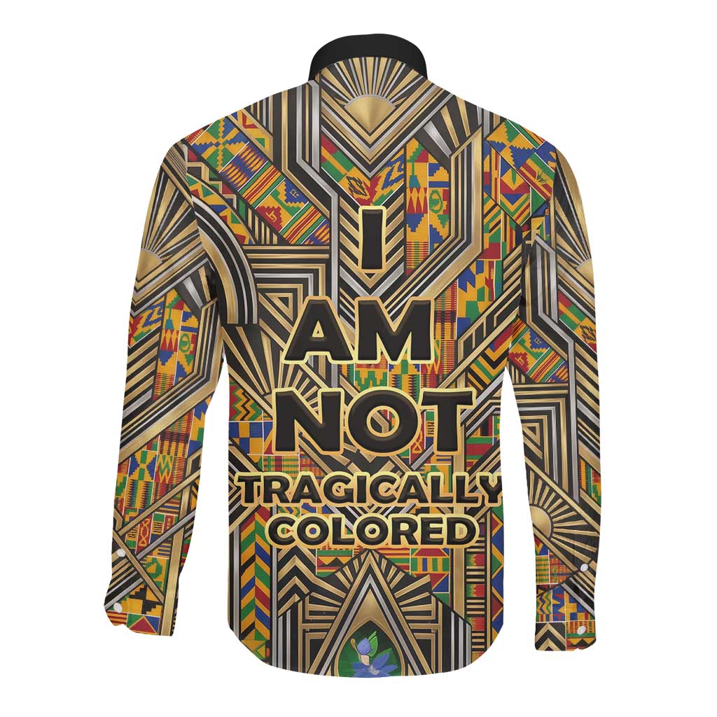Zora Neale Hurston Long Sleeve Button Shirt Bold Kente and Art Deco Pattern - I Am Not Tragically Colored - Wonder Print Shop