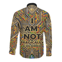 Zora Neale Hurston Long Sleeve Button Shirt Bold Kente and Art Deco Pattern - I Am Not Tragically Colored - Wonder Print Shop