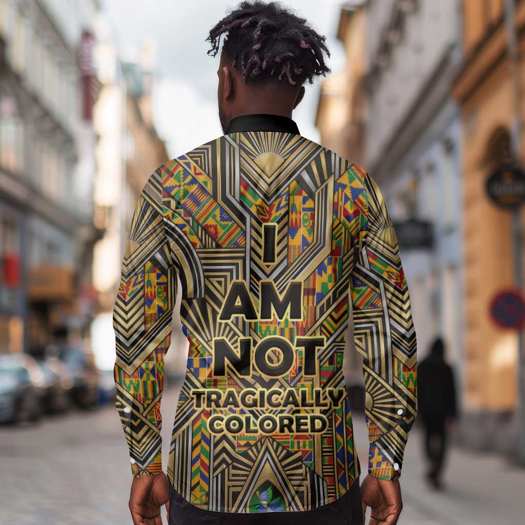 Zora Neale Hurston Long Sleeve Button Shirt Bold Kente and Art Deco Pattern - I Am Not Tragically Colored - Wonder Print Shop