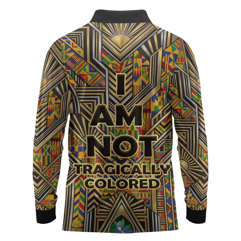 Zora Neale Hurston Long Sleeve Polo Shirt Bold Kente and Art Deco Pattern - I Am Not Tragically Colored - Wonder Print Shop