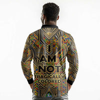 Zora Neale Hurston Long Sleeve Polo Shirt Bold Kente and Art Deco Pattern - I Am Not Tragically Colored - Wonder Print Shop