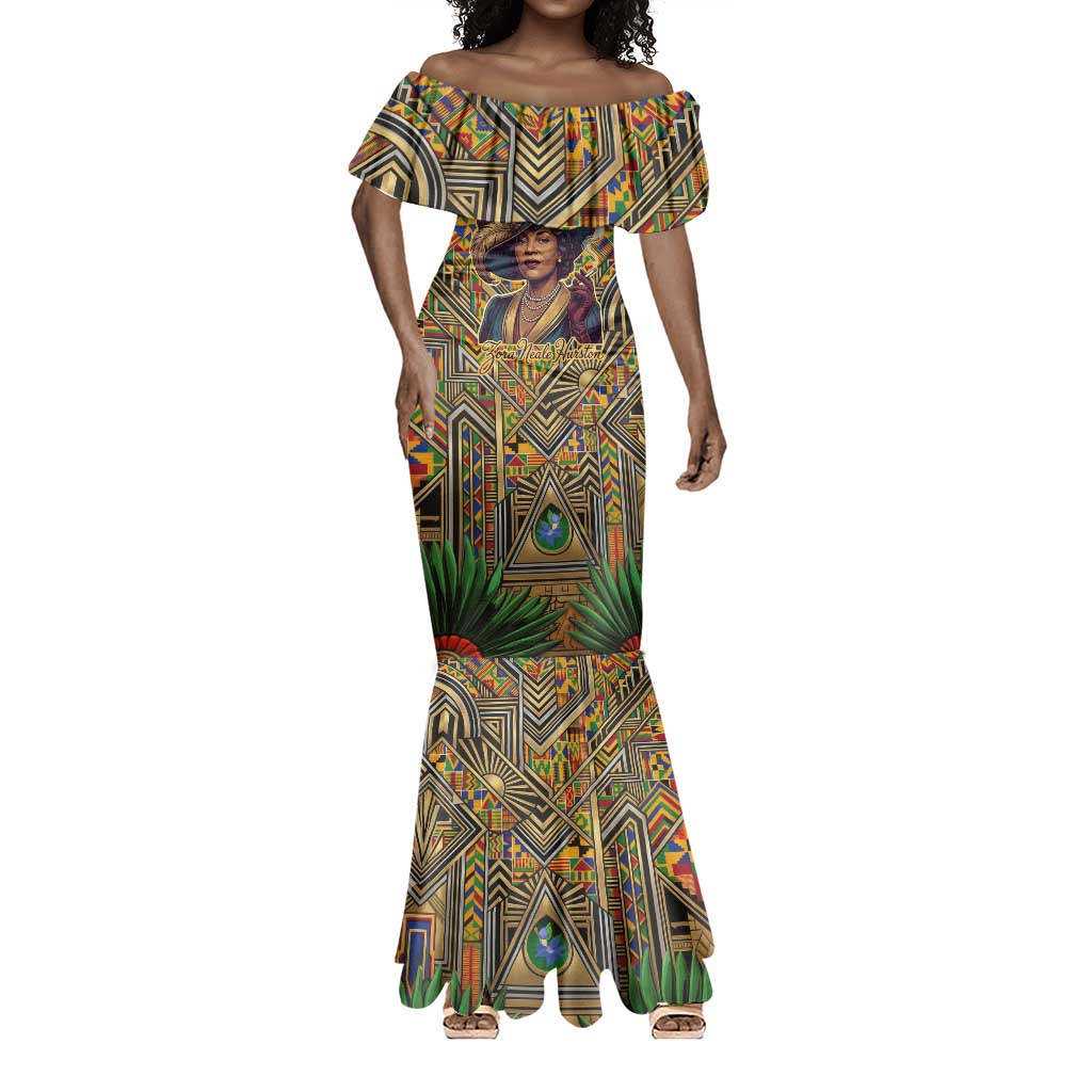 Zora Neale Hurston Mermaid Dress Bold Kente and Art Deco Pattern - I Am Not Tragically Colored - Wonder Print Shop