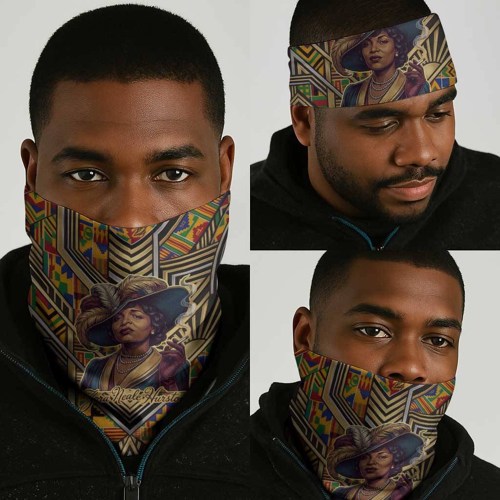 Zora Neale Hurston Neck Gaiter Bold Kente and Art Deco Pattern - I Am Not Tragically Colored - Wonder Print Shop