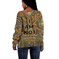 Zora Neale Hurston Off Shoulder Sweater Bold Kente and Art Deco Pattern - I Am Not Tragically Colored - Wonder Print Shop