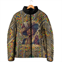 Zora Neale Hurston Padded Jacket Bold Kente and Art Deco Pattern - I Am Not Tragically Colored - Wonder Print Shop