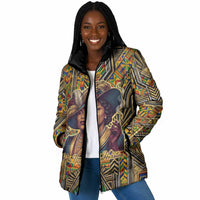 Zora Neale Hurston Padded Jacket Bold Kente and Art Deco Pattern - I Am Not Tragically Colored - Wonder Print Shop