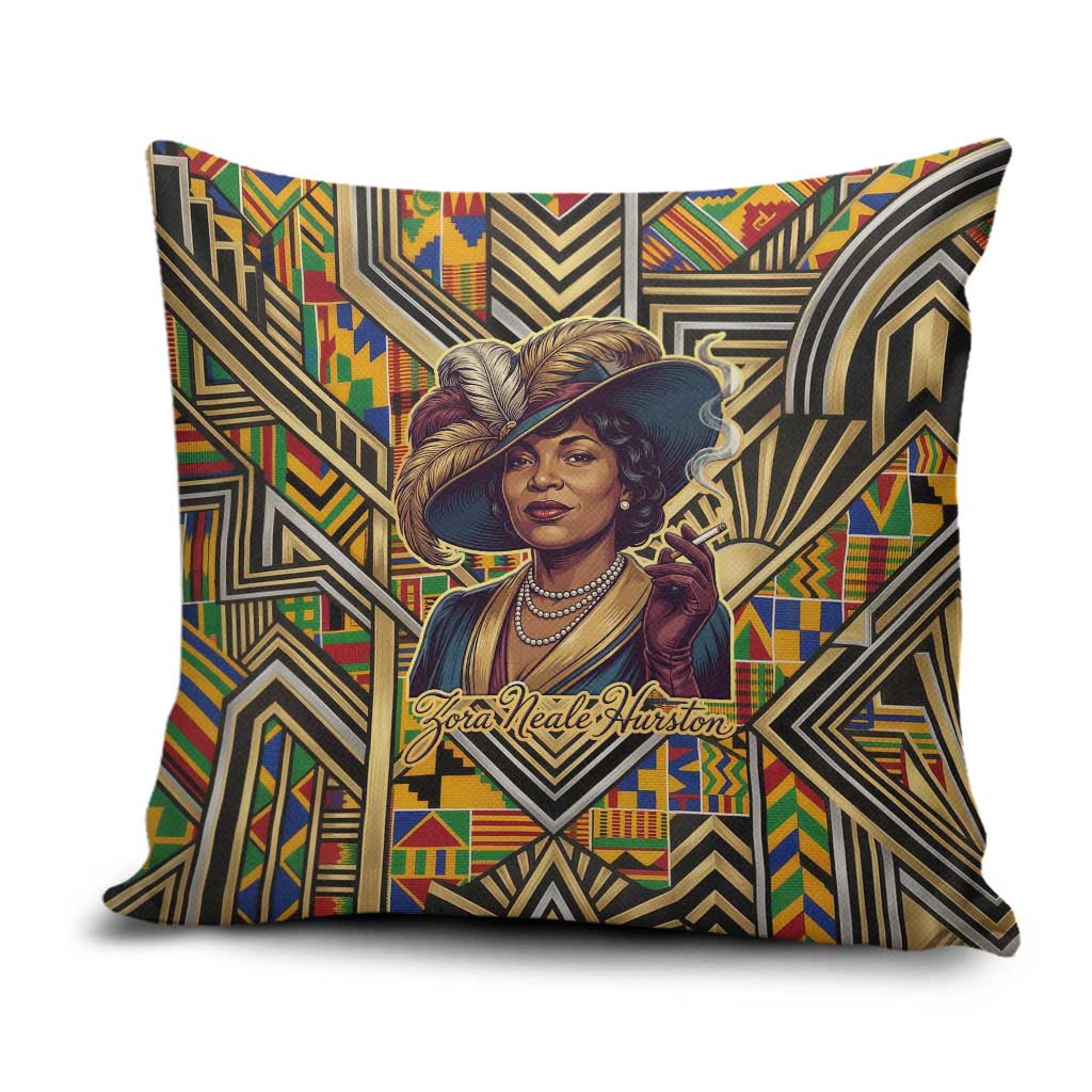 Zora Neale Hurston Pillow Cover Bold Kente and Art Deco Pattern - I Am Not Tragically Colored - Wonder Print Shop