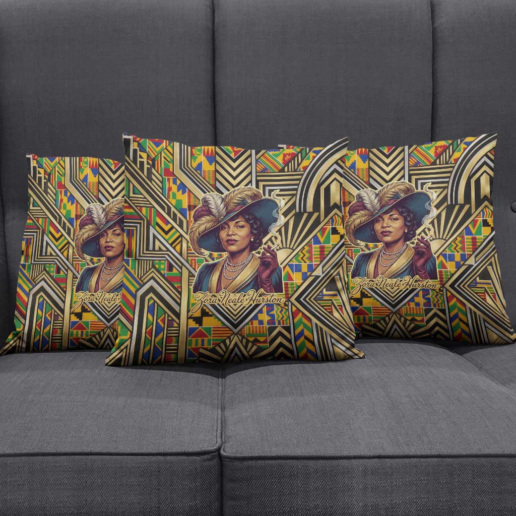 Zora Neale Hurston Pillow Cover Bold Kente and Art Deco Pattern - I Am Not Tragically Colored - Wonder Print Shop