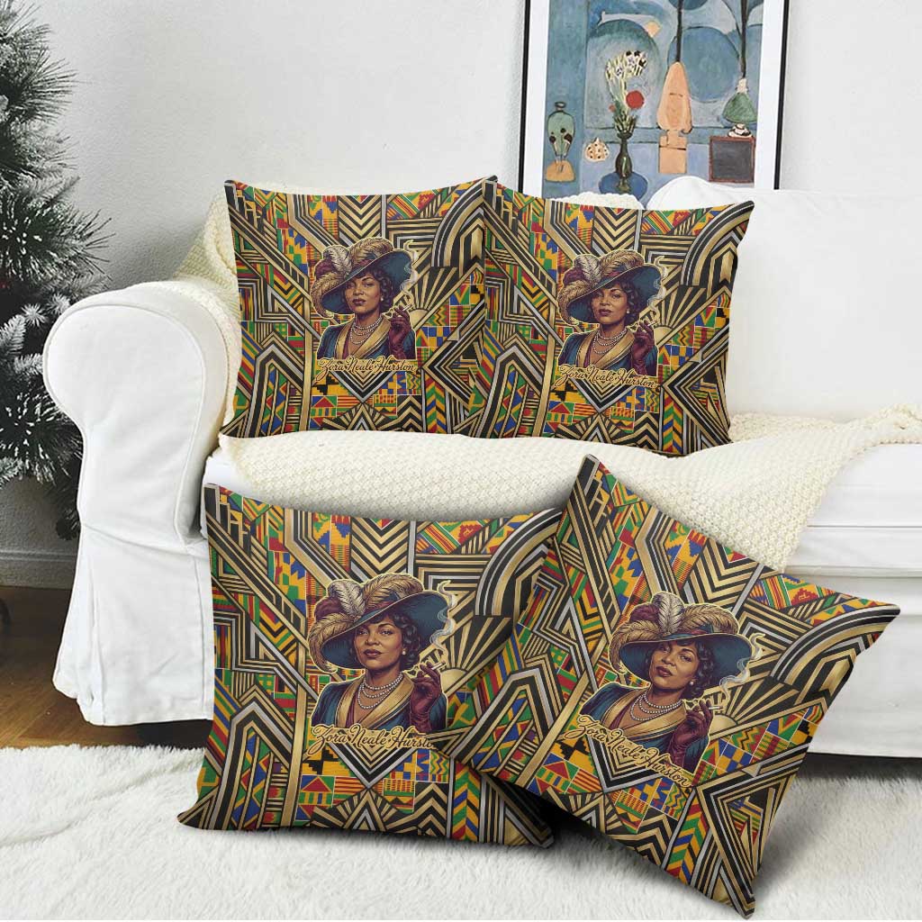 Zora Neale Hurston Pillow Cover Bold Kente and Art Deco Pattern - I Am Not Tragically Colored - Wonder Print Shop