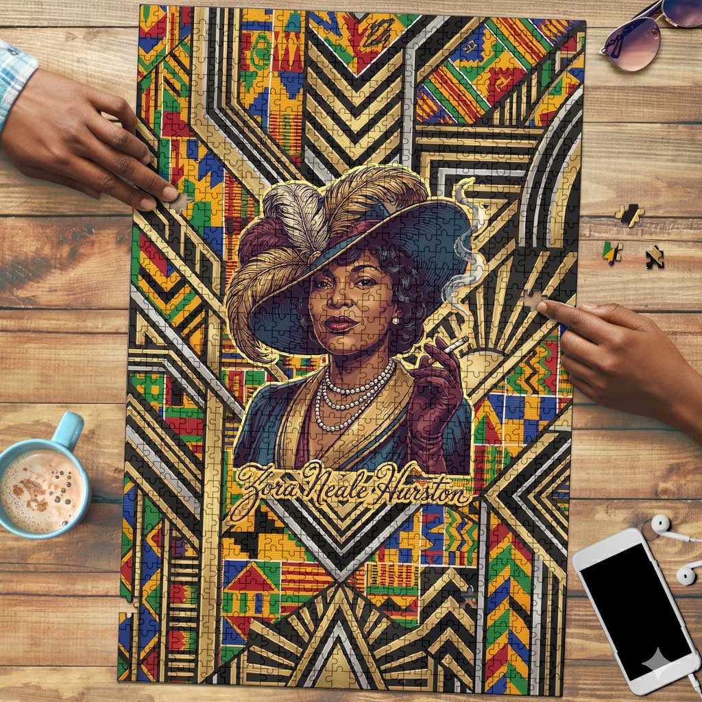Zora Neale Hurston Puzzle Bold Kente and Art Deco Pattern - I Am Not Tragically Colored - Wonder Print Shop