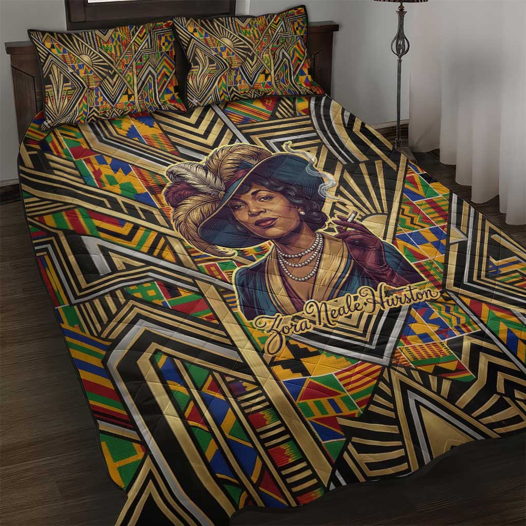 Zora Neale Hurston Quilt Bed Set Bold Kente and Art Deco Pattern - I Am Not Tragically Colored - Wonder Print Shop