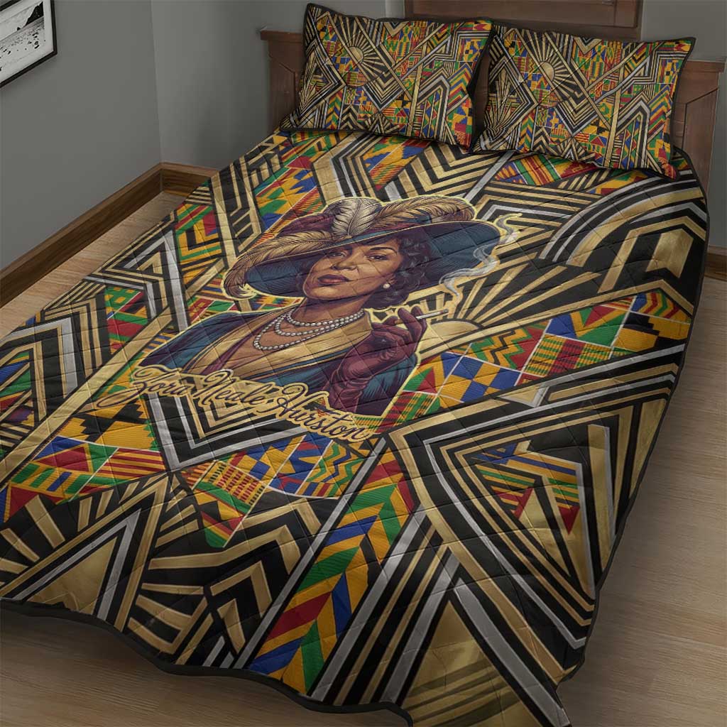 Zora Neale Hurston Quilt Bed Set Bold Kente and Art Deco Pattern - I Am Not Tragically Colored - Wonder Print Shop