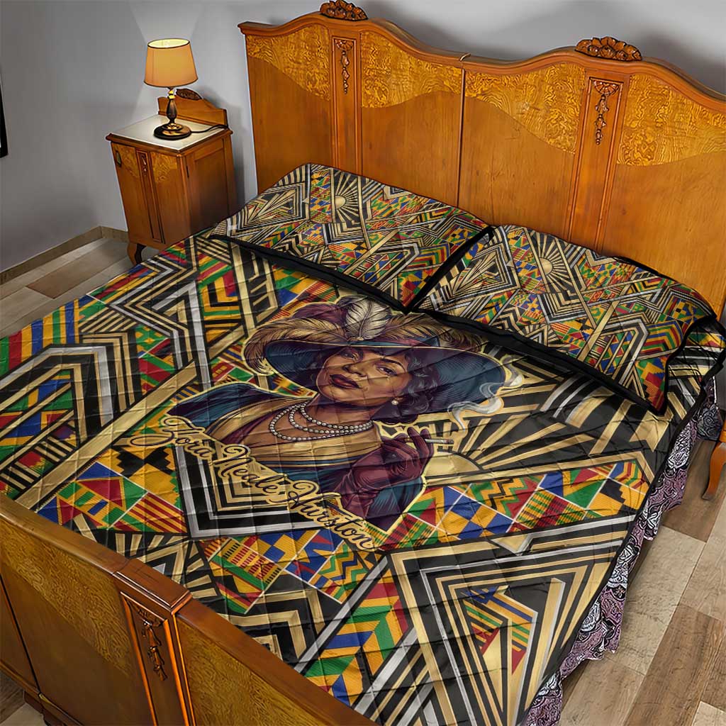Zora Neale Hurston Quilt Bed Set Bold Kente and Art Deco Pattern - I Am Not Tragically Colored - Wonder Print Shop