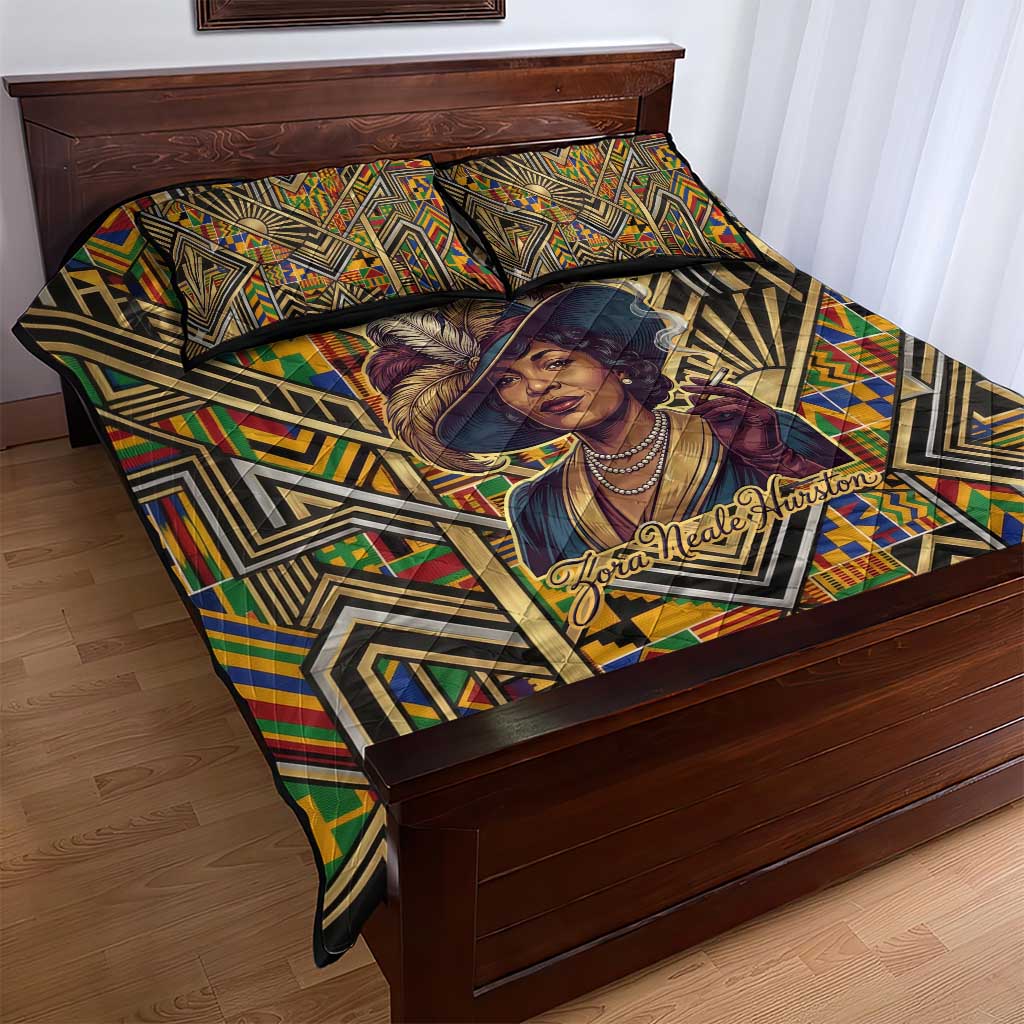 Zora Neale Hurston Quilt Bed Set Bold Kente and Art Deco Pattern - I Am Not Tragically Colored - Wonder Print Shop