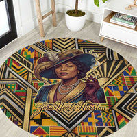 Zora Neale Hurston Round Carpet Bold Kente and Art Deco Pattern - I Am Not Tragically Colored - Wonder Print Shop